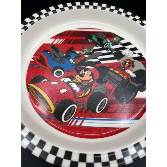Mickey Mouse Kids Plate With Racing Car Plastic Checkered Flag Vintage - Picture 3 of 6